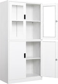 SISESOL Storage Cabinet with Glass Doors and Shelves, Freestanding Kitchen Pantry Cabinet for Home, Office, Bathroom