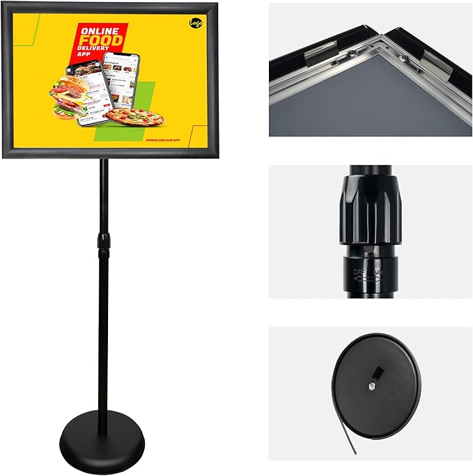6Packs Pedestal Poster Sign Stand, Adjustable Aluminum Snap Open Frame Sign Holder Poster Stand 11x17 Inch for Vertical/Horizontal Display, Black