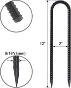 VVOKGO Trampoline Stakes 12 Inches Anchors High Wind Heavy Duty, 12-Pack U Shaped Tie Down Anchor Kit for Ground, Camping Tent, Soccer Net, Swing Set, Black