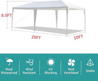 10x20 FT Party Tent, Outdoor Wedding Tents for Parties, Canopy Event Tent Without Removable Sidewalls, Waterproof Gazebo Shelter for Birthday Parties, Weddings, BBQs & Events (10X20FT-0Sides White)