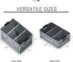 SIDIO CRATE Pro Pack - Two Full Size and One Half Size Heavy Duty Stackable Storage Bins, Totes, Containers with Lids and Dividers - Durable Organizer for Home, Office, Garage, and Outdoor Use - Gray