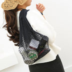 Portable Reusable Mesh Cotton Net String Bag Organizer Shopping Tote Handbag Fruit Storage Shopper New (Beige)