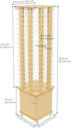 Sunglasses Display Stand, 144 Pairs Wooden 360° Rotating Sunglass Eyeglass Holder Organizer, Glasses Hanger Storage Rack for Retail Commercial Display, W14.6*H66.1in (Wood Color)