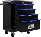 4-Drawer Heavy-Duty Rolling Steel Tool Cart with Handle&Wheels, Metal Storage Organizer Cabinet, Tool Chest for Efficient Tool Storage in Garage, Warehouse, Workshop, Repair Shop, Blue