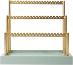 SANY DAYO HOME 3-Tier Earring Holder Organizer Stand, 105 Holes Gold Metal Earring Rack Jewelry Display Tree with Sage Green Wood Tray for Women and Girls