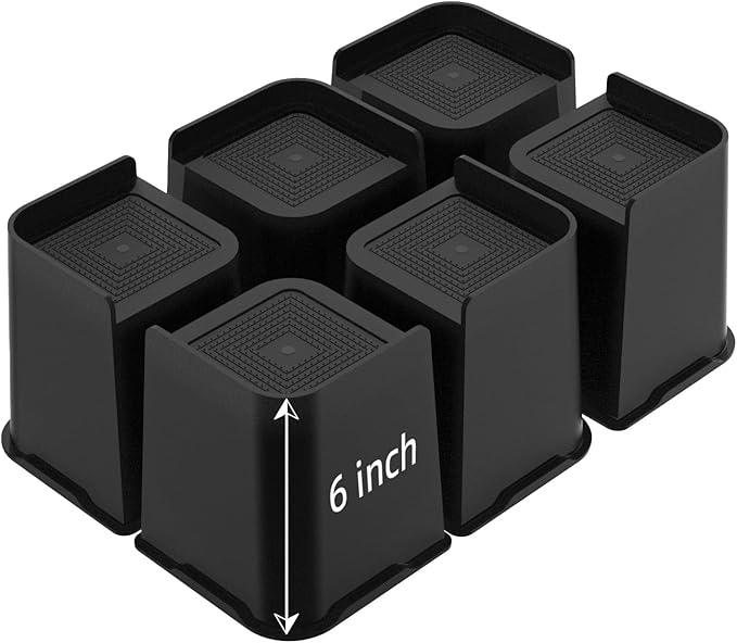 Bed Risers, Oversized Furniture Risers, 6 inch Raise Blocks for Bed Couch Desk Sofa Table Lifts, Furniture Legs Lifters Support up to 6000 Lbs (Black, 6 Pack Set)