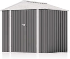 Patiolife Outdoor Storage Shed 8x6 FT, Lockable Metal Shed for Bike and Tools,Large Storage House for Garden and Backyard, Gray