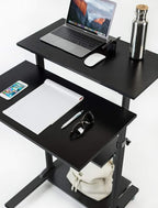 Mount-It! Black Rolling Standing Desk, Adjustable Height up to 54.7", Portable Laptop Podium Desk on Wheels, Mobile Computer Workstation with 4 Shelves, Presentation Cart for Home Office or Classroom