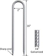 16 Inch Heavy Duty Trampoline Stakes, U Shaped Rebar Ground Anchors for High Wind, 3/8" Thick Steel U Shaped Stakes for Trampoline, Tent, Canopy, Swing Set, Playground & Bounce House, 4 Pack