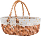 Large Wicker Picnic Basket with Handles,Handle Sturdy Woven Body with Removable and Washable Lining,Outdoor Camping,Gift Packing,Garden Picking, Storage.Yellow Flower
