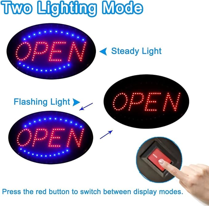 KEBE LED Open Sign, 23" x 14" Large High Visibility Advertisement Board Bright Electric Display Sign Flashing Light for Walls Business Window Bar Shop Hotel