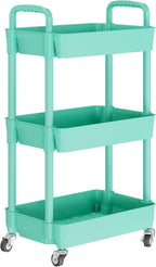 Laiensia 3-Tier Rolling Cart with Wheels,Multifunction Utility Storage Carts, Kitchen Storage Organizer,Mobile Shelving Unit for Bathroom,Laundry,with Classified Stickers,Green