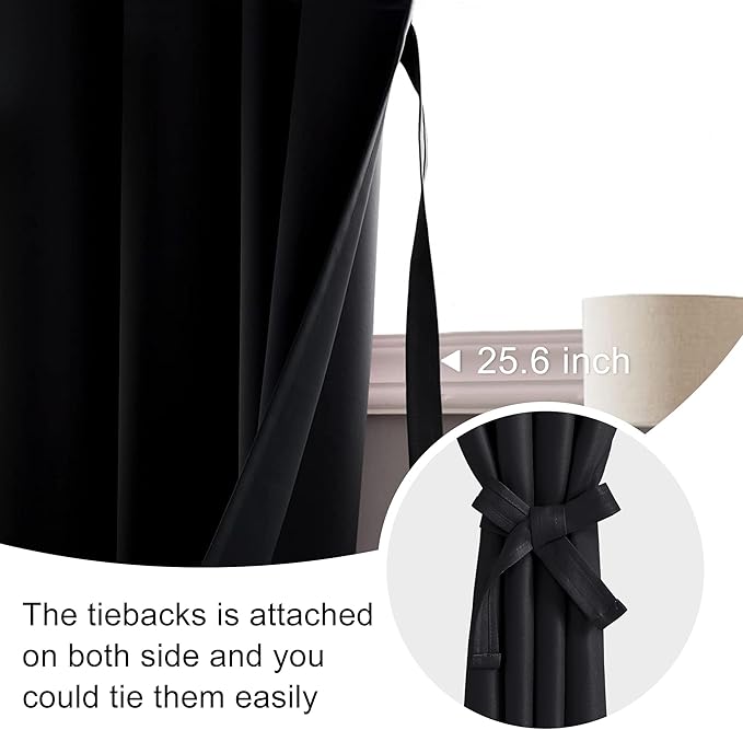 JIUZHEN Blackout Curtains 84 Inch Length 2 Panels Set - Halloween Rod Pocket Room Darkening Curtains with Tiebacks, Thermal Insulated Black Curtains for Bedroom Living Room, 42 x 84 Inches