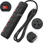 CCCEI Metal Power Strip Individual Switches 6 Outlets, Heavy Duty Power Strip 20Amp Surge Protector for Appliances, 15FT Extension Cord Strip, 1200J Surge Protector 20A 125V 2500W.