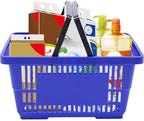 12PCS Shopping Baskets with Handles, 21L Plastic Grocery Basket for Retail Store, Supermarket, Grocery Shopping |17" x 12" x 9" Portable Shop Basket (Blue)