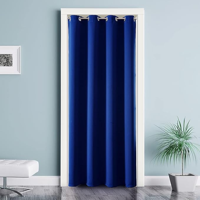 ChrisDowa Blackout Door Curtains for Doorway Privacy, Grommet Closet Curtains for bedroom closet door, Thermal Insulated Temporary Doorway Cover Room Divider Drapes (1 Panel, Royal Blue, 42 x 80 Inch)
