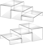 6 Pcs 2 Sets Acrylic Display Riser, 3 Sizes Large Acrylic Risers Display Stands, 0.15" Thick Clear Shelf Riser, Clear Display Risers for Dessert, Candy, Toys, Perfume, High Heels, Wallet