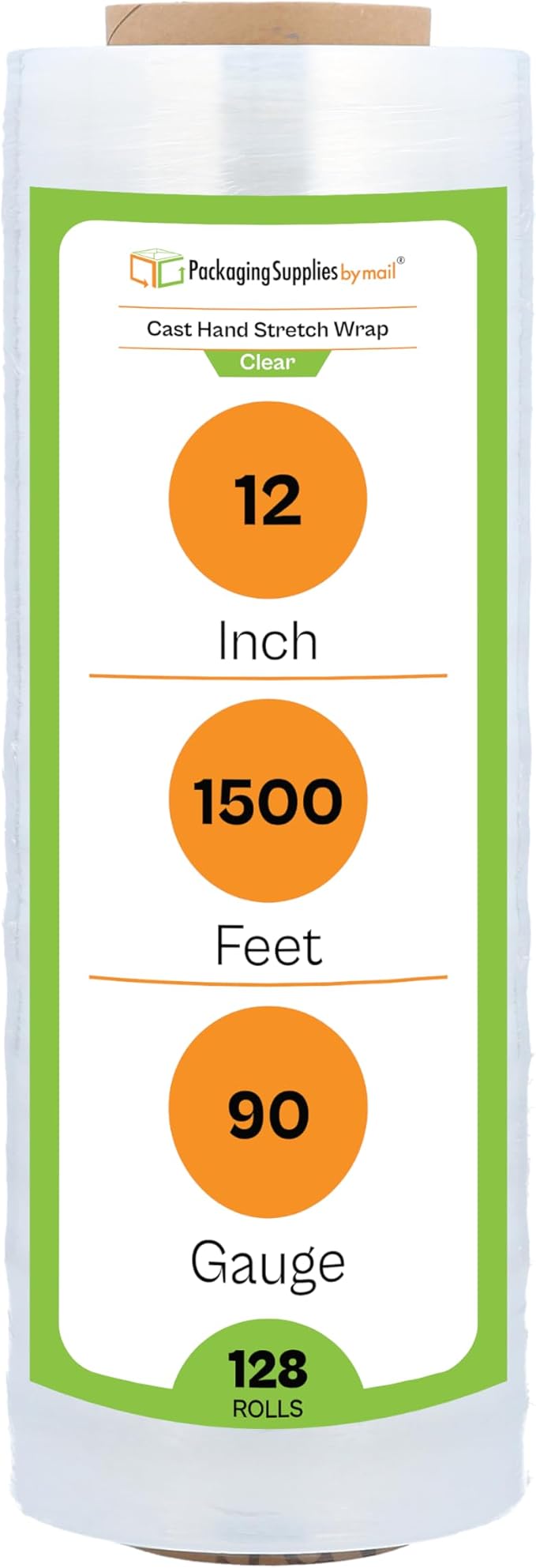 PSBM 128 Rolls 12 Inch x 1500 Feet 90 Gauge Stretch Film/Wrap, Heavy Duty Industrial Strength Clear Shrink Plastic Wrap for Moving, Packing, Shipping, Pallet Wrapping & Storage