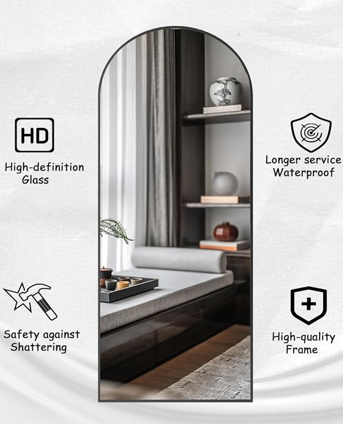 Floor Full Length Mirror, Arched Mirrors Full Length 76"x34" Freestanding Large & with Aluminum Frame&Wall Mounted & Hanging or Leaning& Full Body Mirror for Bedroom, Black