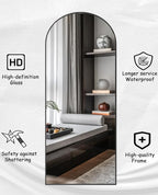 Floor Full Length Mirror, Arched Mirrors Full Length 76"x34" Freestanding Large & with Aluminum Frame&Wall Mounted & Hanging or Leaning& Full Body Mirror for Bedroom, Black