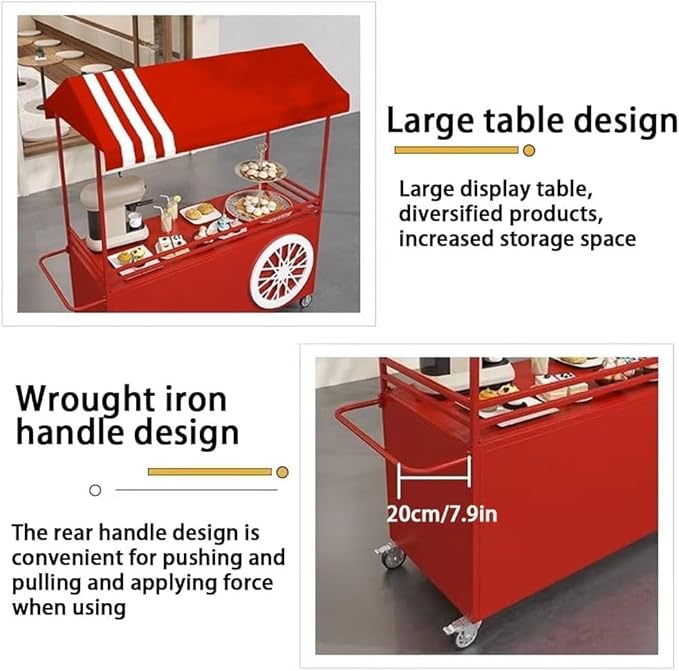 MATISUN Portable Vendor Cart with Canopy, Mobile Food Cart with Lockable Wheels for Market, Street Food & Events (Blue)