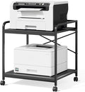Warmiehomy 2 Tier Printer Stand with Storage, 22 Inches(55cm x 50cm) Under Desk Rolling Printer Cart with Height Adjustable Shelf, Large Printer Table for Home Office, Black