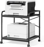 Warmiehomy 2 Tier Printer Stand with Storage, 22 Inches(55cm x 50cm) Under Desk Rolling Printer Cart with Height Adjustable Shelf, Large Printer Table for Home Office, Black