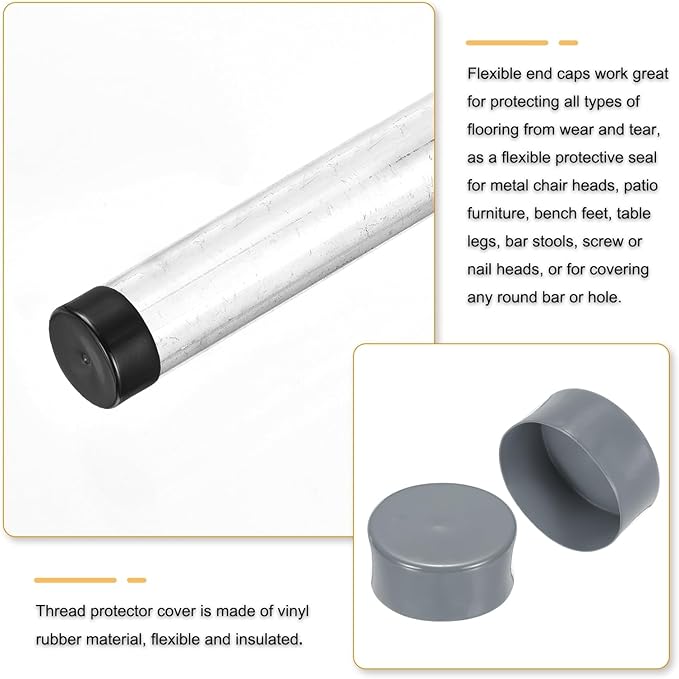 uxcell 4pcs Rubber End Caps 110mm(4 5/16 Inch) ID x 80mm(3 1/8 Inch) H Vinyl Round End Cap Cover Screw Thread Protectors Light Gray