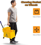 ARLIME Mop and Bucket Set with Wringer On Wheels, 21 Quart Capacity Portable Wringer Trolley on Wheels, Side Press Floor Cleaning Wavebrake w/Handle, Mop Bucket for Home, Commercial, Restaurants
