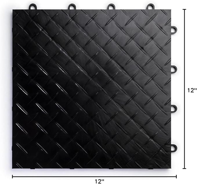 Big Floors RaceDeck Diamond Plate Design, Durable Interlocking Modular Garage Flooring Tile (Black, 48 Pack of 12 x 12" Tiles)