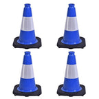 4 Pack 12 Inch Blue PVC Traffic Cones Black Base, Sport Training Cones for Soccer Drills, Kids Outdoor Play, Indoor Gym Activities (4, Blue, 12 Inch)