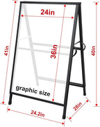 Heavy Duty Slide-in Folding A Frame Sign Sidewalk Sign 24x 36 Inch Sandwich Board Steel Metal Double-Side Pavement sign Corrugated Plastic Poster (24x36 inch(Frame only))