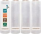 PackageZoom 4 Rolls 18” x 1500ft Heavy Duty Stretch Wrap Film – 55 Gauge Clear Plastic Pallet Wrap Roll for Moving, Packing, Shipping & Storage – Industrial Shrink Film Replaces 80 Gauge Wrap