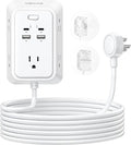 10ft Flat Plug Extension Cord, VINTAR Multi Outlet Extender with 5 Outlets and 4 USB Ports (2 USB-C), 3-Sided Wall Mount Charger, 1800J Surge Protector Power Strip for Home, Office, College Dorm