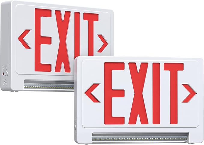 Exit Signs with Emergency Lights Battery Backup, UL Listed Double-sided Exit sign with Adjustable Light Pipe, Hardwired Compact Commercial Lighted Exit Sign, 120/277V Top/Side/Wall Mount (2 Pack)