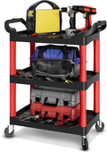 Auto Dynasty 3-Tier Rolling Cart Trolley Storage Detailing Cart with Cup Holders 120kg Capacity on Wheels Fits Home, Garage, Warehouse, Hotel and Workshop Use, Black