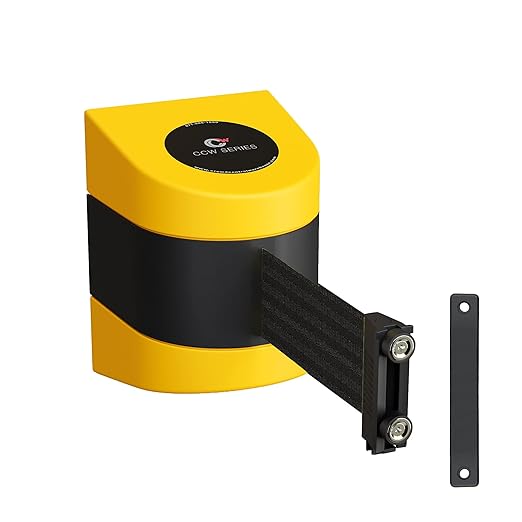 Crowd Control Warehouse - CCW Series WMB-220 Magnetic Wall Mount Retractable Belt Barrier - 15 Foot, Black Belt with Yellow ABS Case