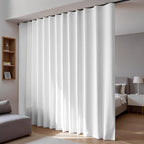 Room Divider Blackout Curtains Flexible Sliding Tracks Sets Ceiling Mounted Rod Window Curtain Privacy Separation for Bedroom Living Rooms,1 Panel Gray White Drape and Black Track Set-W216xH108 in