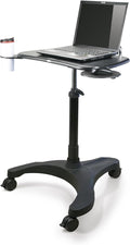 EHO Mobile Laptop Desk Cart with Wheels, Height Adjustable Standing Desk with Pneumatic Lift, Rolling Workstation with Mouse Tray and Cup Holder, Portable Table for Home Office or Classroom