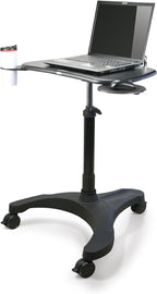 EHO Mobile Laptop Desk Cart with Wheels, Height Adjustable Standing Desk with Pneumatic Lift, Rolling Workstation with Mouse Tray and Cup Holder, Portable Table for Home Office or Classroom