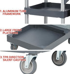 Heavy-Duty Cleaning Cart with Wheels & Shelves, 3-Tier Rolling Service Cart for Janitorial Supplies, 300 Lbs Capacity Mobile Utility Cart for Office & Housekeeping
