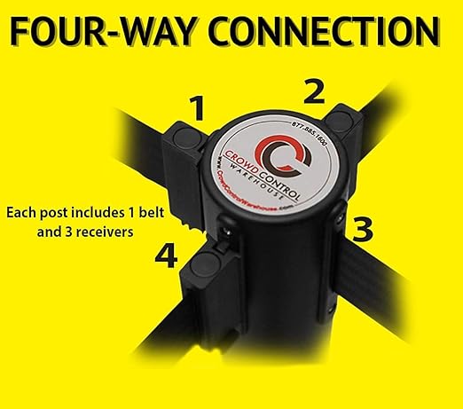 Crowd Control Warehouse CCW Series RBB-150 - Set of 2 Stanchion Retractable Belt Barriers - 16 Foot, Black Belt with Orange Post - Easy Assembly