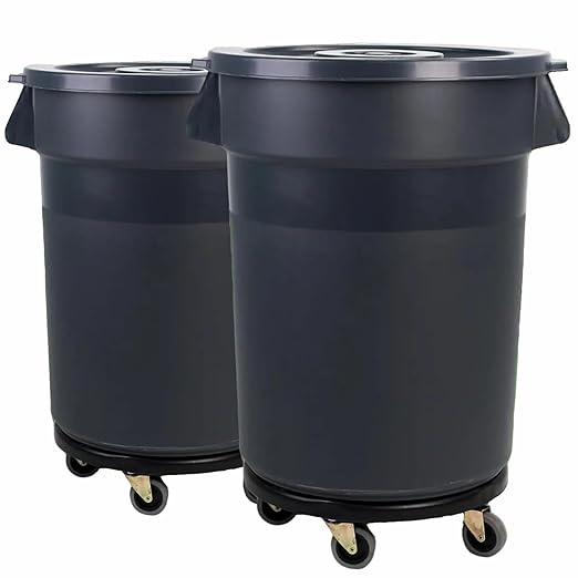 32 Gallon Outdoor Trash Can with Lid and Wheel, Rolling Trash Can with Removable Wheels, Commercial Trash Cans, Outdoor Garbage Can for Kitchen, Garage, Backyard and Patio（2 Pack）