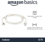 Amazon Basics Extension Cord, 13 Amps, 125V, 6 Foot, White - Pack of 2