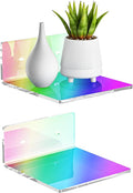 6 Inches Iridescent Acrylic Wall Shelves Set of 2, Wall Mounted Storage Display Shelves for Bedroom, Gaming Room, Living Room, Bathroom, Dining Room, Office, 2 Pack