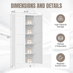 Yizosh Metal Pantry Cabinet, 75" Kitchen Pantry with 2 Door and 4 Adjustable Shelves,White Metal Pantry Storage Cabinet,Cupboard for Kitchen,Dining Room,Living Room and Bathroom