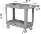 2 Tier Plastic Rolling Utility Cart on Wheels, Heavy Duty Tool Cart with Deep Shelves and 360° Swivel Wheels Holds up to 550 lbs, Service Cart for Garage, Warehouse, Cleaning (Grey-M)