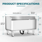 Commercial Mop Sink 304 Stainless Steel Floor Sink with Deep Basin, Anti-Splash Design & Quick Drainage Heavy-Duty Mop Service Basin for Kitchen, Laundry, Garage, Restaurant (23.6''×16.1''×21.6'')