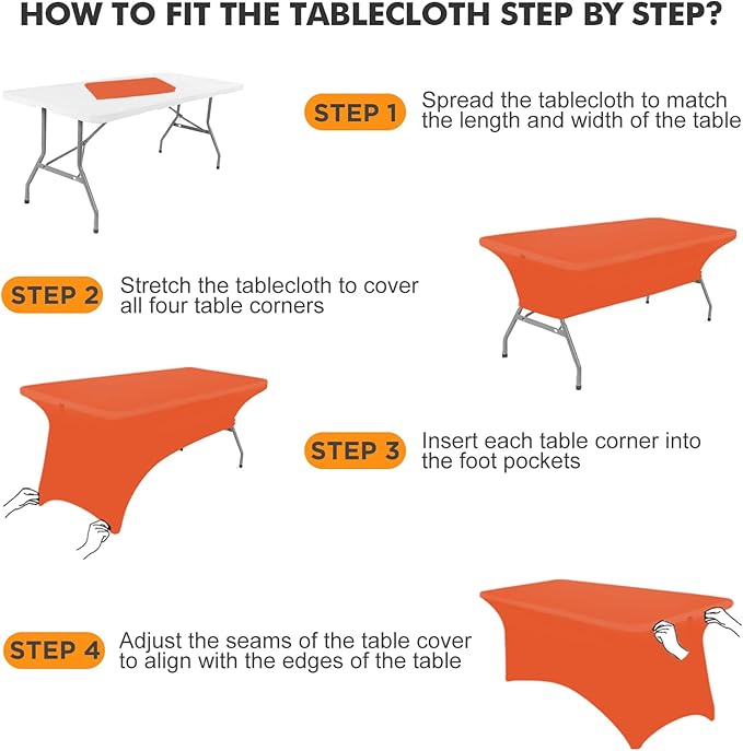 SEPARO 2 Pack 6 Ft Orange Table Cover Fitted Rectangular Tablecloth Stretchable Fabric Table Cloth 6 ft Wrinkle-Free for Party Tradeshows Banquet Weddings Cocktail