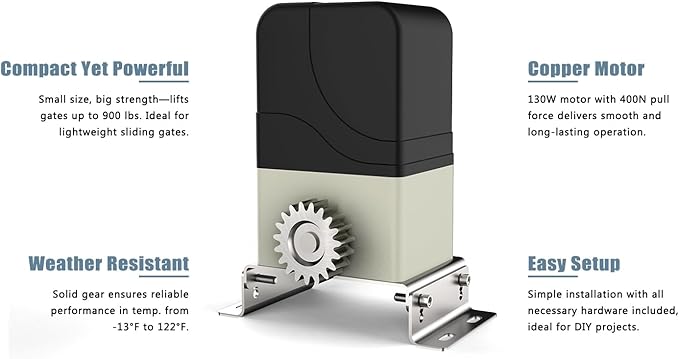 Blütezeit MJ-300 Sliding Gate Opener with 13.12ft Nylon Gear Racks & 13ft Retro-Reflective IR Safety Sensor – 900lb AC Gate Motor with Quiet Rack Drive & Enhanced Obstruction Detection